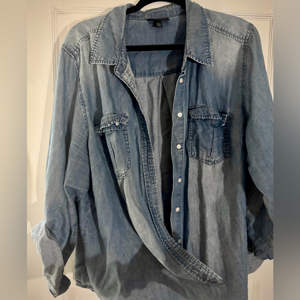 Lane Bryant Blue Chambray Denim Button Down Shirt